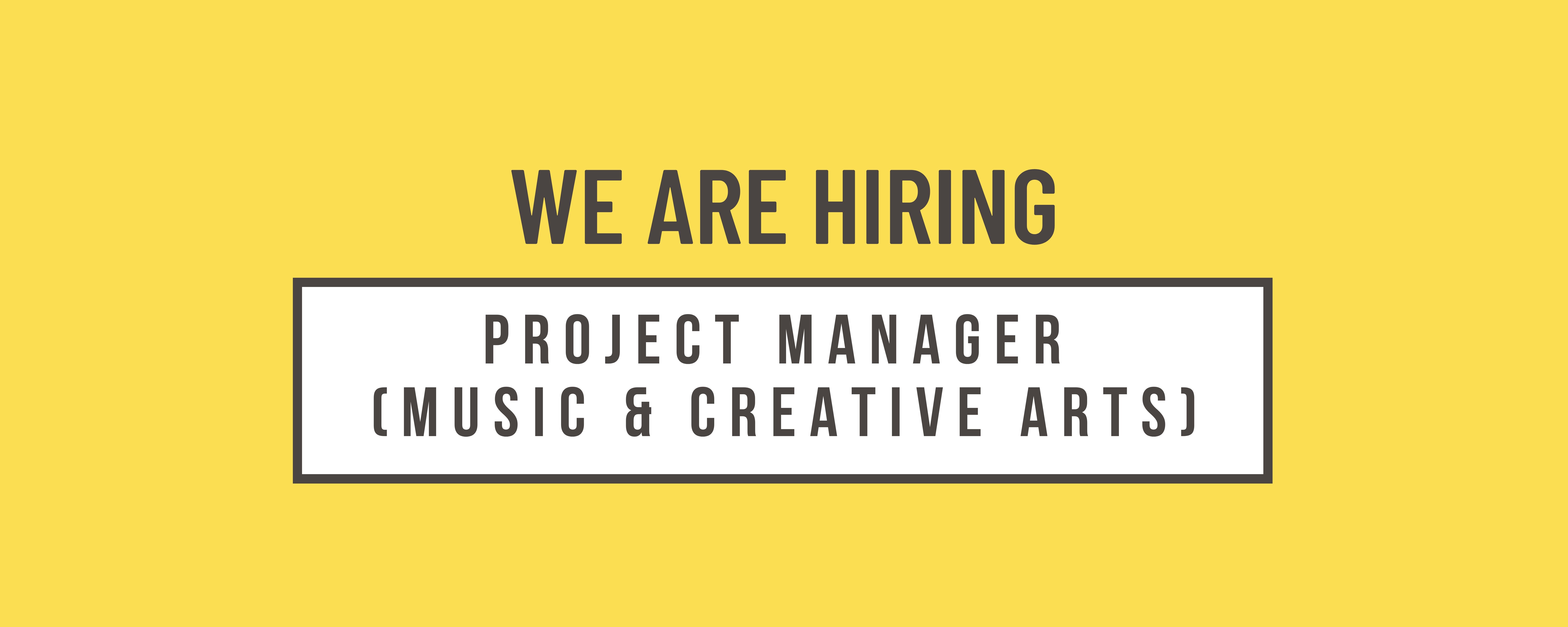 Pie is hiring yellow image with black text on white sqaure reading Project Manager (Music & Creative Arts)