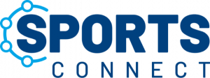 Sports Connect logo, blue text with an icon of connecting parts